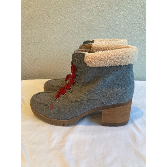 Korks Womens Gray Fabric Faux‎ Fur Trim Lace Up Heel Ankle Boots Size 11M - Picture 4 of 11